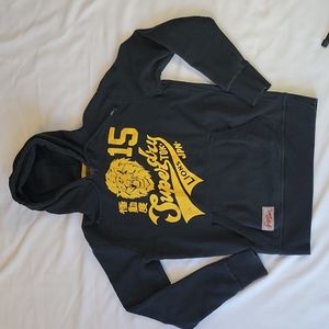 Superdry Men's Navy Hoodie with Yellow Lion Graphic